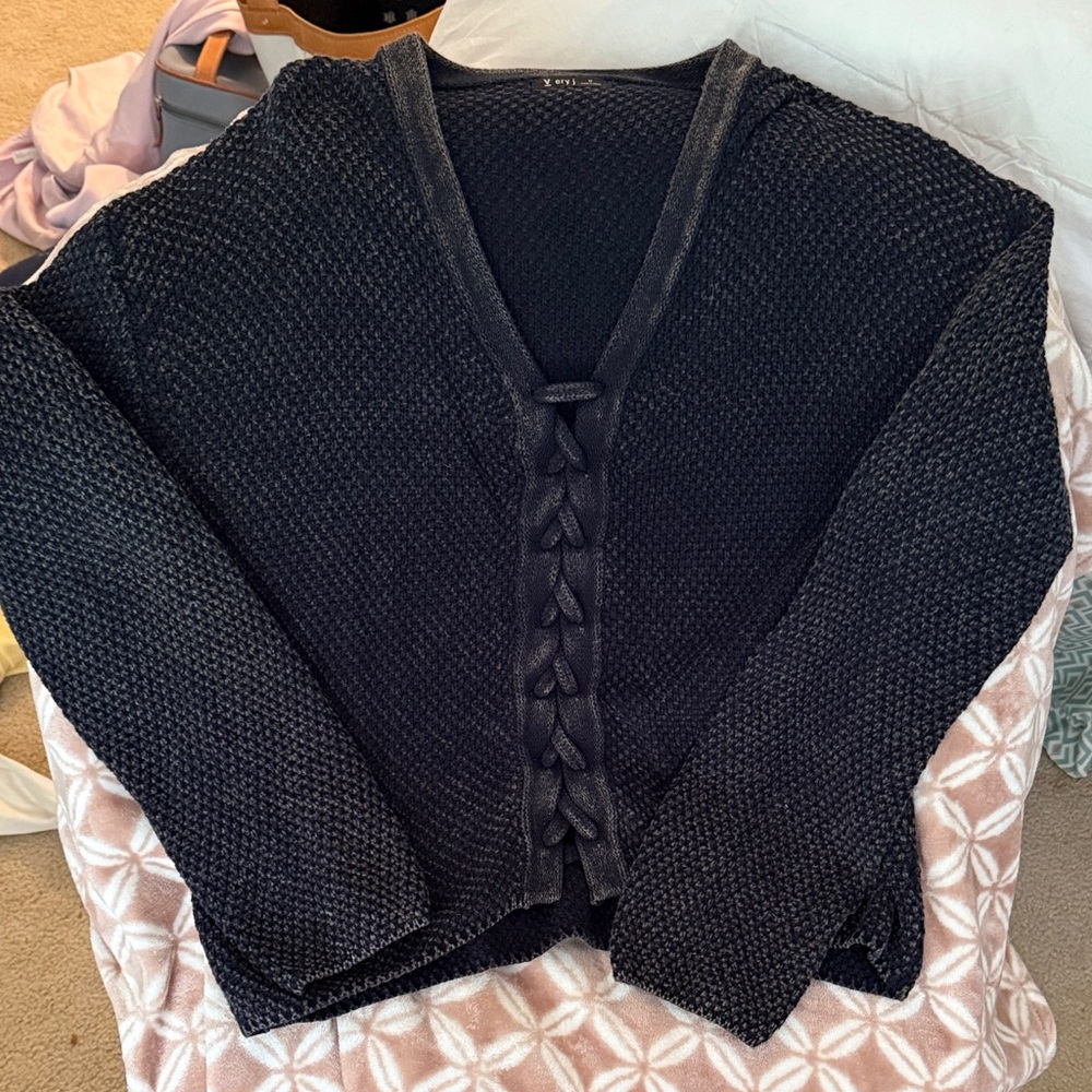 Very J Black Textured Cardigan